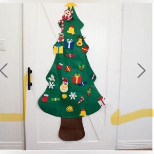 The FunkyFir Tree 63" Pre-Lit LED Felt Xmas Tree Wall Hanger with Ornaments